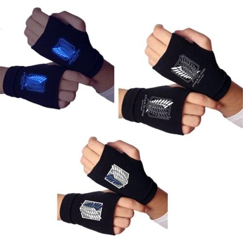 MeetLife Attack Titan Half Finger Gloves Wings of Freedom Cycling Gloves Men Women Shingeki no Kyojin Half Finger Luminous