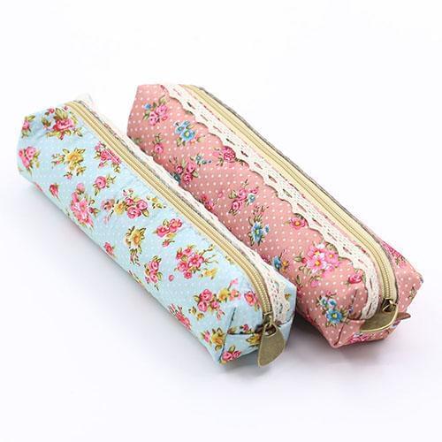 Fashion Flower Floral Lace Pencil Pen Case Cosmetic Makeup Bag Zipper Pouch Purse
