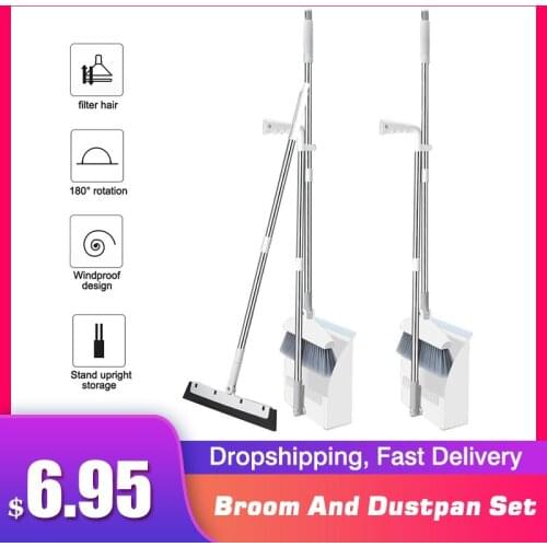 Broom And Dustpan Set 180 Degree Floor Cleaner Broom Standing Dustpan Household Floor Cleaning Set Household Cleaning Tools Kits