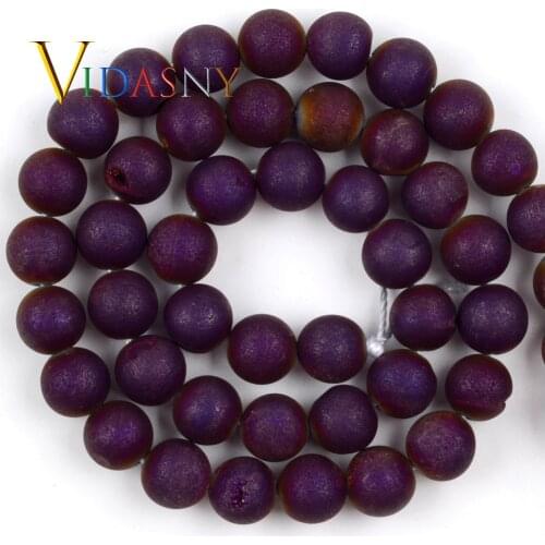 Natural Stone 6/8/10/12mm Purple Druzy Agates Round Beads for Jewelry Making Bracelet Necklace Accessories 15" Wholesale