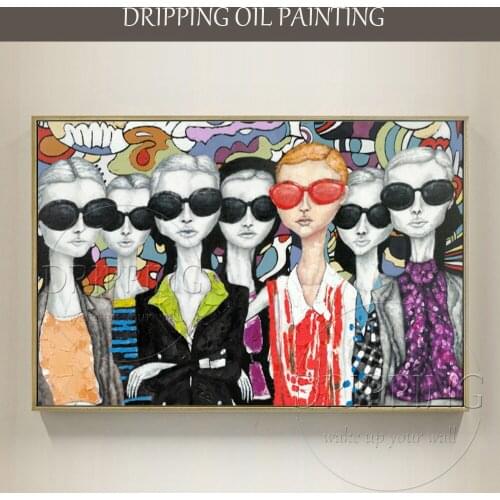 New Design High Quality Hand-painted Modern Lady Oil Painting on Canvas Funny Face with Glasses Oil Painting for Wall Decoration