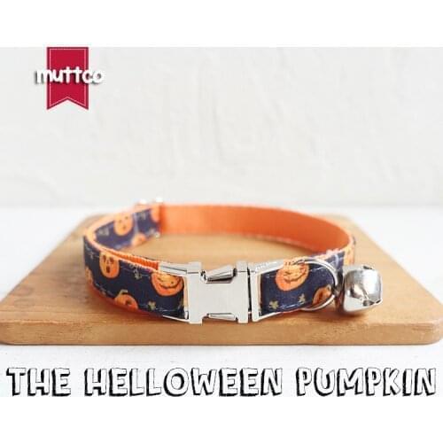MUTTCO Retailing high quality handmade collar The Helloween Pumpkin cat collar 2 sizes UCC086