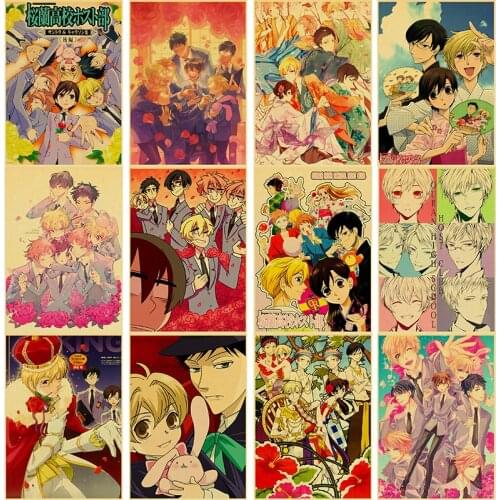 Kraft Paper Posters of Classic Anime Ouran High School Host Club Retro Wall Stickers Prints for Home Bar Personalized Decoration