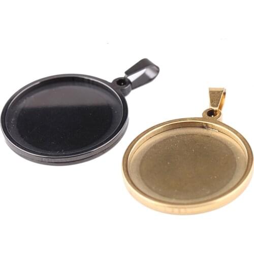 Reidgaller 5pcs gold black stainless steel pendant cabochon base settings 25mm dia blank bezel trays for jewelry necklace making