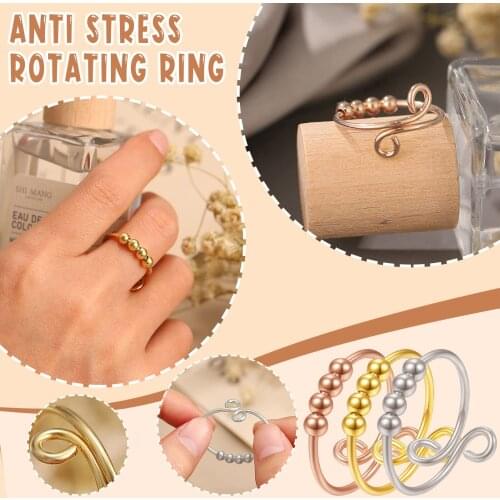 Adjustable Fidget Beads Anti Stress Rings Rotatable Spinner Ring Decompression Toy Rings Spiral Anxiety Open Rings For Women