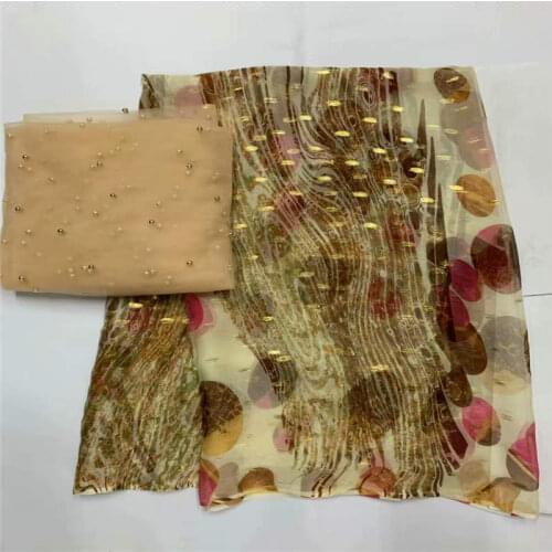 5+2 Yards High Quality Silk Fabric For Lady Dress Embroidered Silk Fabric African Metallic Silk Fabric! XLF5216