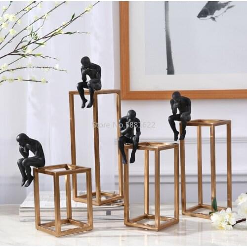 Thinker Rodin Sculpture Gold Stainless Steel Frame Desktop Decoration Modern Elegant Soft-fitting Home Decor Figure Adornment