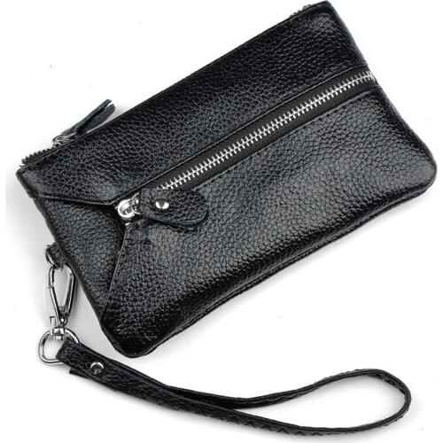 Removable Belt Top Layer Cowhide Real Leather Long Wallet Women Cash Slot Key Pocket Multifunction Coin Purse Lady RFID Handbag