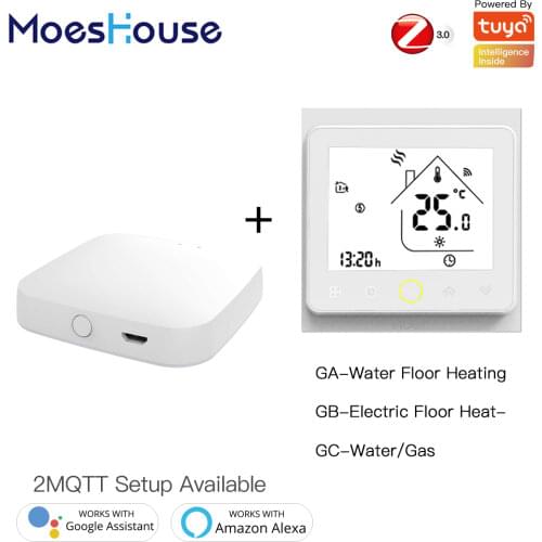 Zigbee Thermostat Temperature Controller 2MQTT Setup for Water/Electric floor Heating Water/Gas Boiler with Alexa Google Home