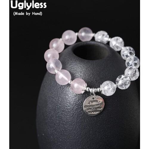 Uglyless Real 925 Sterling Silver Medal Bracelets for Women Elastic Rope for All Sizes Crystals Balls Beading Bracelet Jewelry