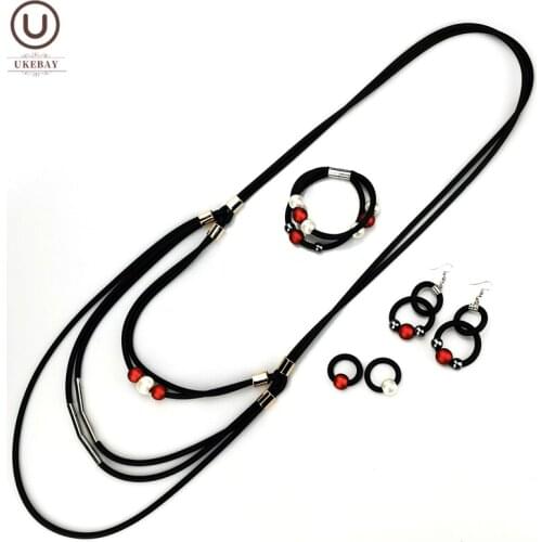 UKEBAY New Long Necklaces Women Jewelry Set Designer Handmade Luxury Jewelry Pearl Accessories Set Goth Bracelet Ring Earrings