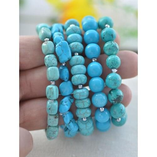 Z10886 5pcs 8" Stretch Round Baroque Blue Green Turquoise Bead Bracelet