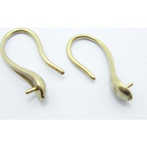 Brass ear hooks earring findings 17mm Raw brass earring wires with ball setting -12pcs RE010