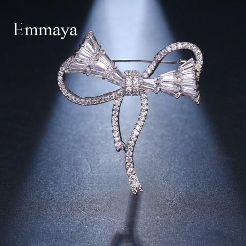 Emmaya White Gold AAA Cubic Zircon Bowknot Brooch for Women Fashion jewelry Dress Coat Cute Accessories Wedding Gifts