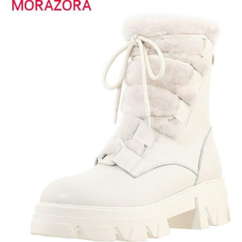 MORAZORA 2020 New hot sale ankle boots genuine leather boots comfortable square heels keep warm snow boots ladies shoes