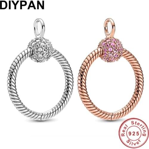 925 Sterling Silver Fit Pandora Charm Moments Small Pave O Pendant Necklaces For Women DIY Jewelry Making