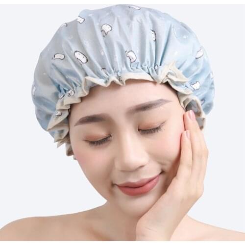 2pcs Double-layer shower cap waterproof adult women shower bath bath cap shampoo cap cute hood kitchen ladies oil fume-proof cap
