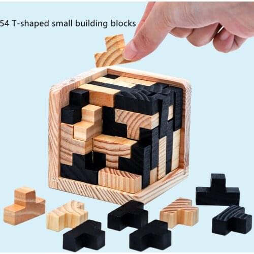 3D Wooden Cube Puzzle Ming Luban Interlocking Educational Toys For Children Kids Brain Teaser Early Learning Toy Gift