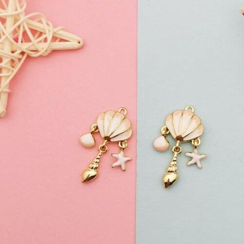 6pcs Seashells With Starfish Conch Enamels Charms Navy Alloy Pendants Fit DIY Earring Jewelry Accessories High Quality FX424