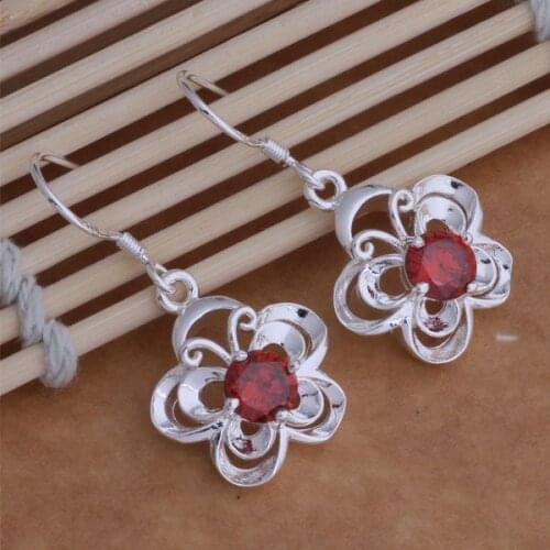 AE015 Hot sterling earrings , fashion jewelry , colorful butterfly inlaid red stone /buwakmda afoaiwva silver color