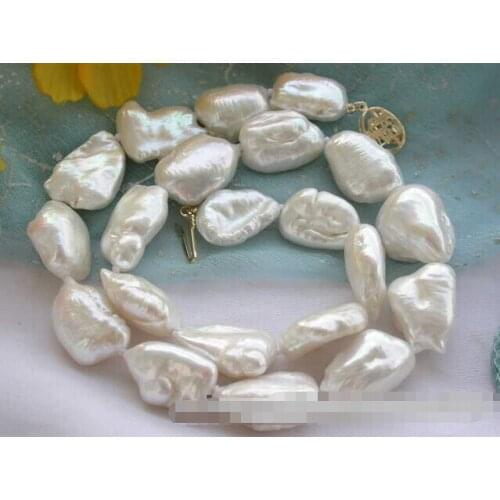 FREE SHIPPING hot saleluster 16" 20mm white keshi reborn pearl necklace