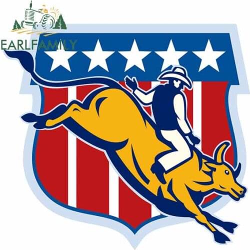 EARLFAMILY 13cm x 12cm for Rodeo Cowboy Bull Riding Car Stickers and Decals Vinyl Waterproof Anime 3D Custom Printing Decoration