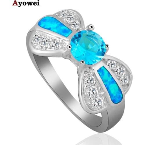 Elegant Rings for Lover Blue Zircon Fire Opal Silver Stamped Health Fashion Jewelry Rings USA Size #6#7#8#9#10 OR814A