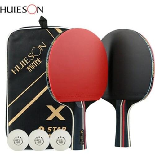 Huieson 3 Star Table Tennis Rackets Set Double Face Pimples-in Rubber Quick Attacked Ping Pong Racket with 3 Balls and Carry Bag