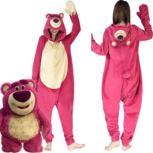 Toy Lotso Strawberry Bear Cosplay Onesies Pajama Men Women Sleepwear Pyjamas Christmas Halloween Costume Bathroom accessories