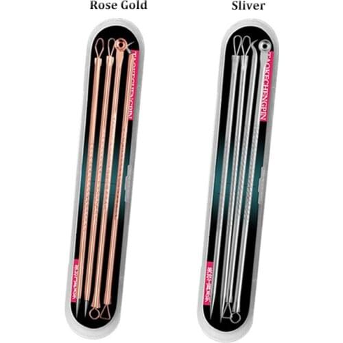 Rose Gold/silver Blackhead Comedone Acne Pimple Belmish Extractor Vacuum Blackhead Remover Spoon Tool for Face Skin Care 4p/set