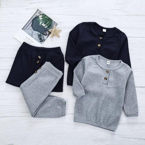 Baby Boy Clothes Set Fall Winter Cotton Long Sleeve Top Pants Newborn Baby Boy Ribbed Outfits Black Grey Infant Boy Clothes Set
