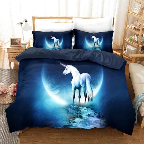 Unicorn In The Moonlight Duvet Cover Set Sketch Style Art Animal Creative Theme Decorative 3pcs Bedding Set with Pillowcases
