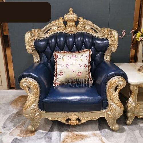 European-style Leather Sofa 123 Combination Luxury Champagne Sofa Furniture American All-carved Solid Wood Sofa