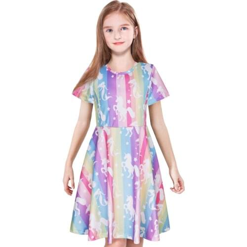 Girls Summer Dress,A-Line Skater Twirly Sparkly Casual Short Sleeve Dresses for Kids,Print Stretchy Clothes by ModaIOO
