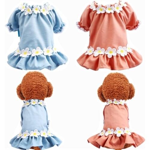 Summer Pet Dog Clothes Breathable Soft Princess Flower Dog Dress Chihuahua Puppy Wedding Dress Girl Dog Costume For Small Dogs
