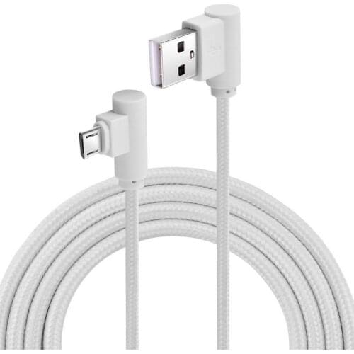 Micro USB Cable Charger 1M 90 Degree Right Angle Braided Charging Data Sync Cord for Android Mobile Phone