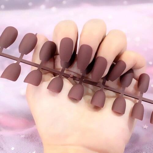 Fleshy Matte Long Nail Sticker 24 False Patches Party Decoraciones Ballet Fake Nail Foil Christmas Gift naklejki na paznokcie