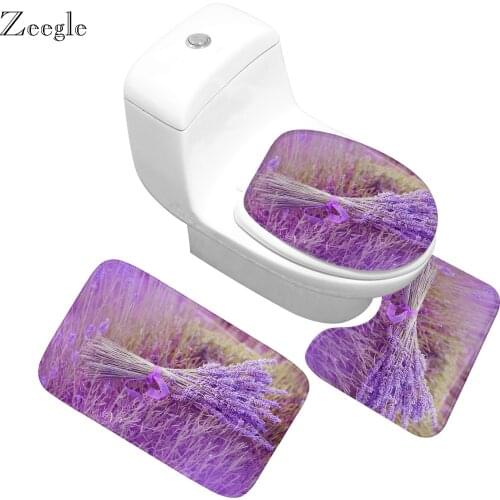 Zeegle Microfiber Bathroom Mat Set Shower Bath Mat Rug Anti Slip Toilet Rugs Set Flower Pattern Bathroom Floor Mats Bath Rugs
