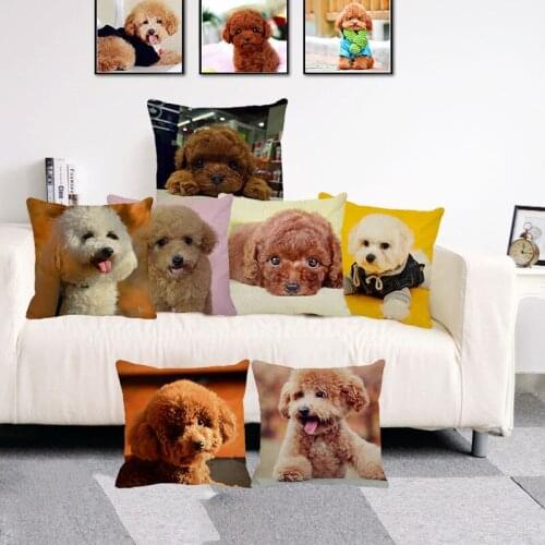 XUNYU Cute Pet Teddy Dog Cushion Cover Square Cushion Covers Linen Pillowcase Home Decor Throw Pillowcases B0054