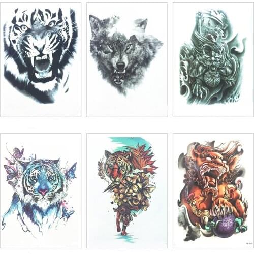 NEW Fashion Sexy Flash Waterproof Tattoo Lion Head Sexy Henna Temporary Tattoo 21X15 CM