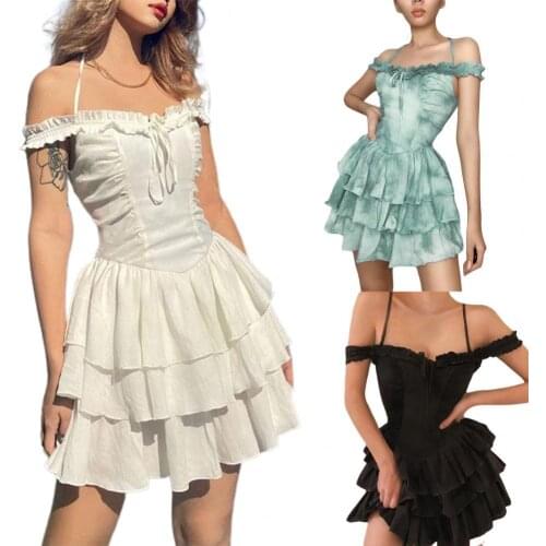 2021 New Women Dress Off Shoulder Low Neck 3 Colors Ladies Lacework Neckline Dress for Dating