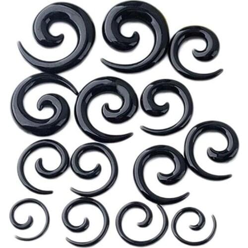 Wholesale Acrylic Ear Plugs Spiral Tapers Stretching Gauges Expander Body Piercing Jewelry Black 1.6mm-12mm 100 pieces