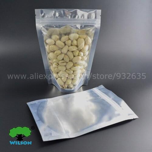 Open Length 9 -17 cm) One Side Clear Foil Shiny Silver Stand Up Zip Lock Bag Food storage 100-1000 Pcs Factory Wholesale Price