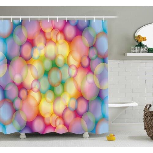 Modern Shower Curtain Colorful Hazy Balls Circular Hoops Bubbles Vibrant Rainbow Style Dreamy Art Print Home Decor Bath Curtains