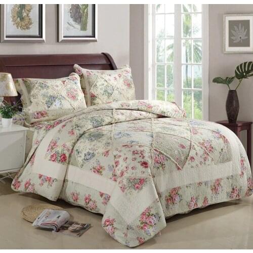 New Pastoral style Quilted 100% cotton Bedspread Bed Cover Bed Sheet size 230x250cm blanket Pillowcases 3pcs