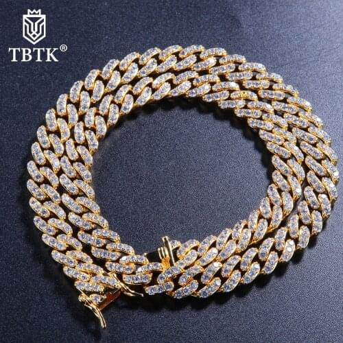 TBTK 9mm Width Metal Geometric Zircon Long Gold Necklace Male Trendy Luxury Jewelry Punk Cuban Link Chain Unisex Drop shipping