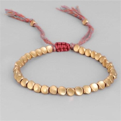 Tibetan Buddhist Braided Cotton Copper Beads Lucky Handmade Rope Bracelet Gift