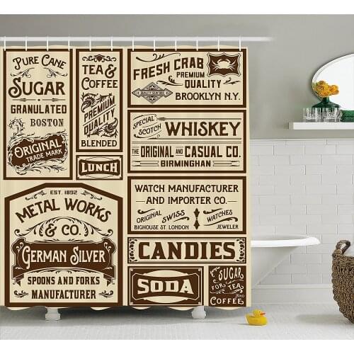 Vintage Shower Curtain Mega Pack Old Advertisement Designs Labels Retro Style Calligraphy Illustration Waterproof Bath Curtains