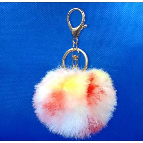 High Quality Fur Ball KeyChain Pompon Key Chains Rainbow Car Key Ring Women Arts Crafts Bag Charming Pendant Fake Fur Key Holder