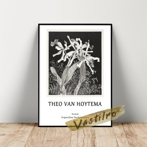 Theo Van Hoytema Exhibition Poster, Theo Hoytema Orchids Wall Picture, Black White Flower Leaf Wall Art, Retro Plant Prints Art